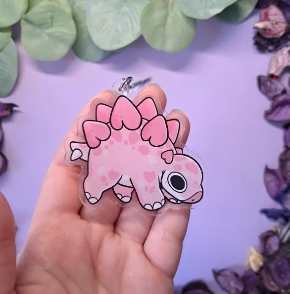 pink stegosaurus keychain